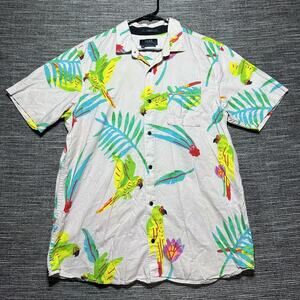 Roark Shirt Men's L Beige White Birds Short Sleeve Button Classic RW590 RARE